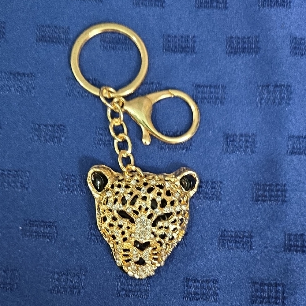 Gold Leopard Head Keychain Bag Charm